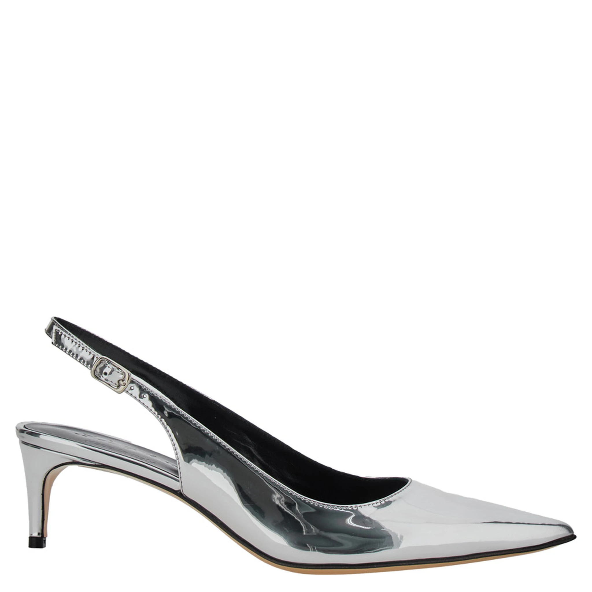 حذاء لويزا المعدني ذو الكعب العالي المدبب متوسط الارتفاع والمرآة، مصنوع من الجلد، للنساء