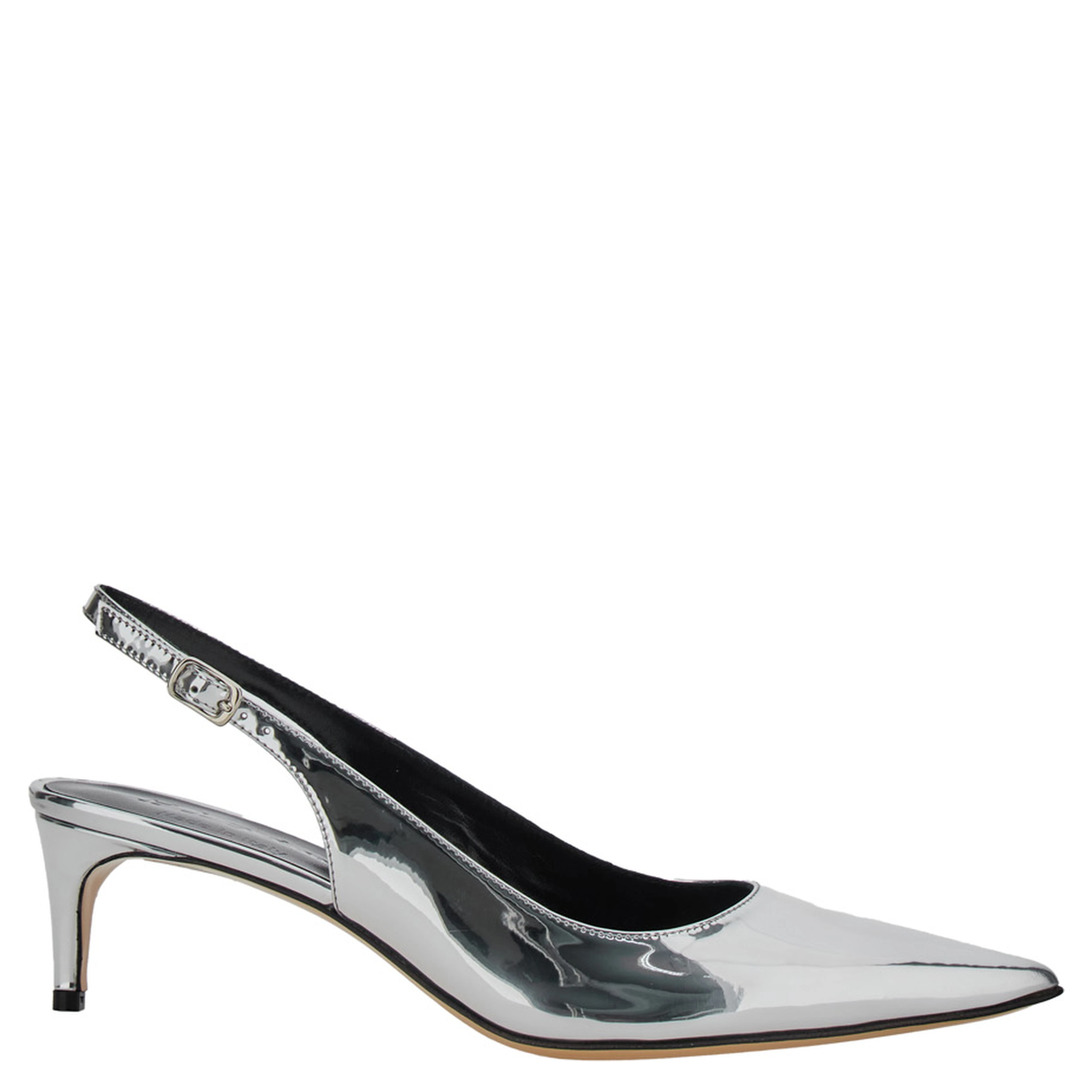Luisa Metallic Slingback Pumps with Medium Stiletto Heel and Mirror Effect in Leather Woman