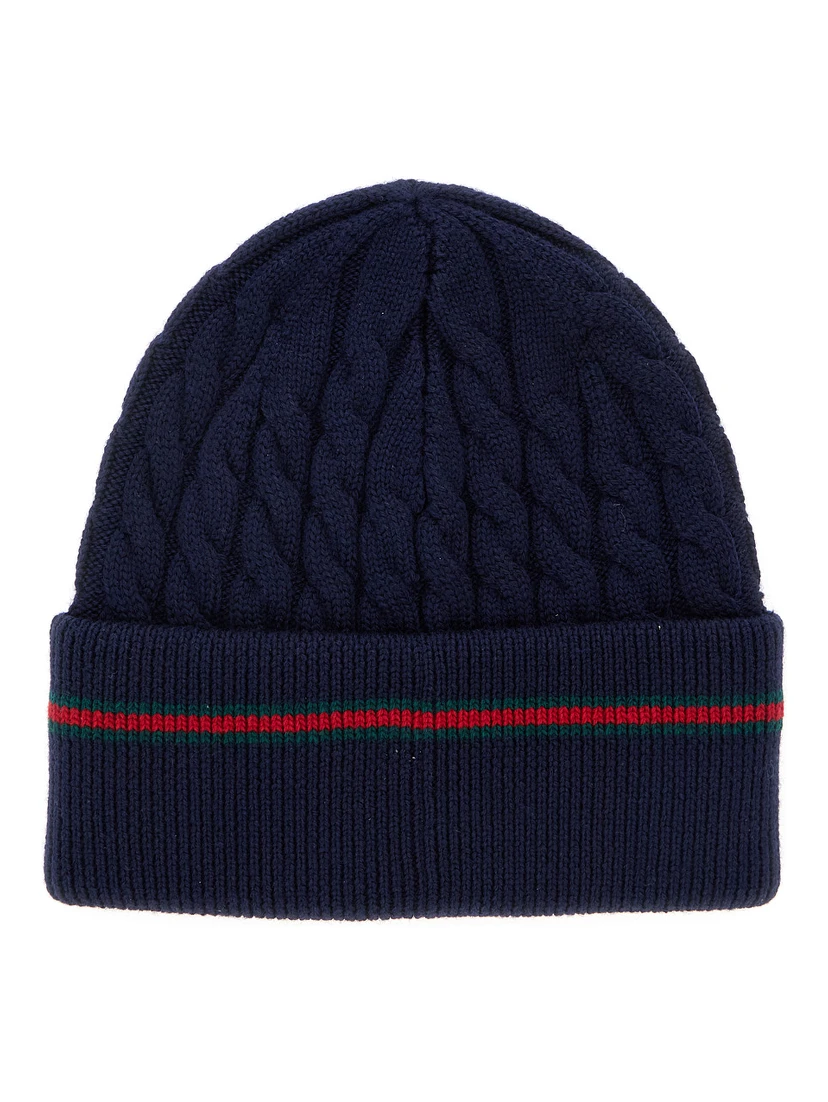 Blue Beanie with Web Detail and Tricot Knitting in Wool Boy