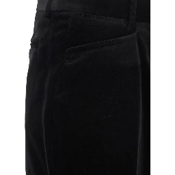 Black Trousers with Belt Loops and Front Pleats in Velvet Man