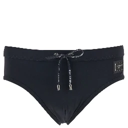 Black Swimwear with Logo Drawstring and Logo Tag in Tech Fabric Man