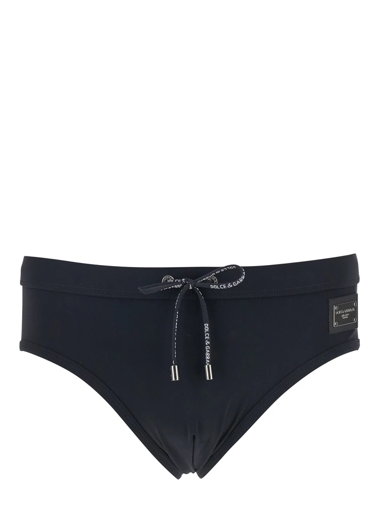 Black Swimwear with Logo Drawstring and Logo Tag in Tech Fabric Man