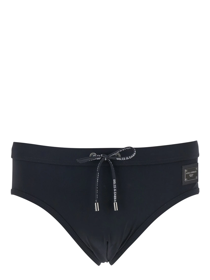 Black Swimwear with Logo Drawstring and Logo Tag in Tech Fabric Man