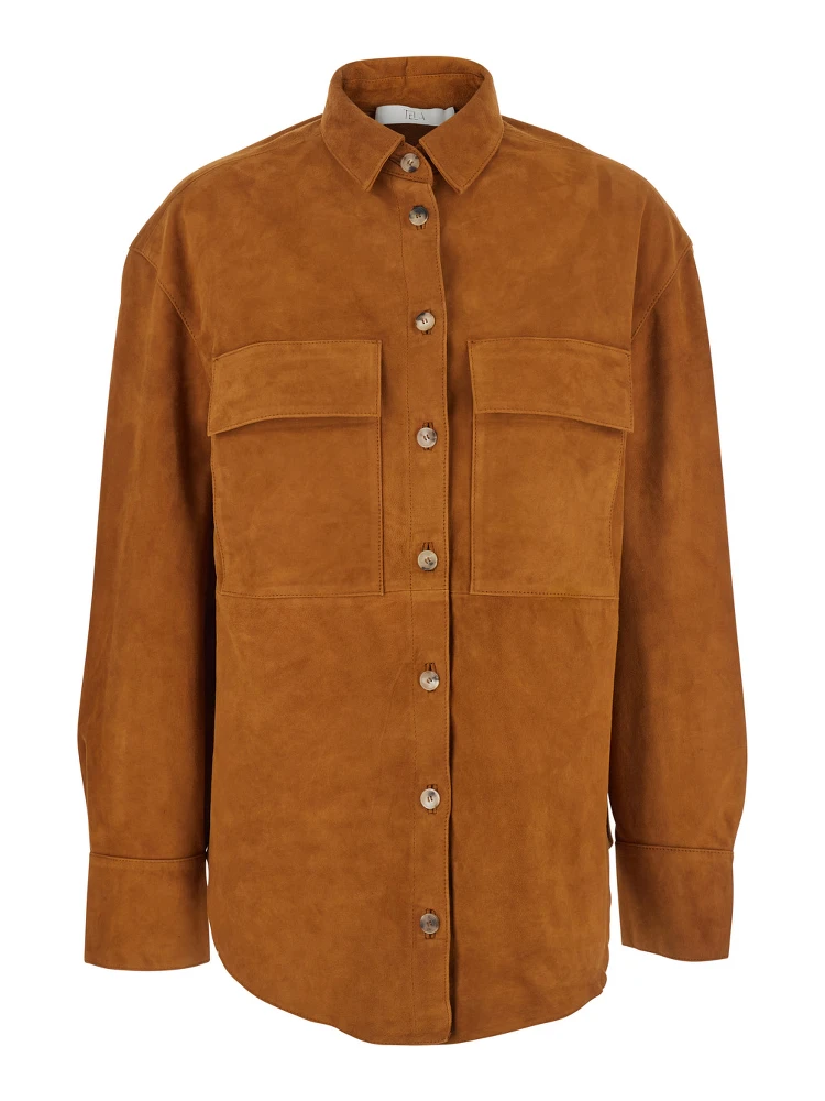 Beige Jacket with Classic Collar in Suede Woman