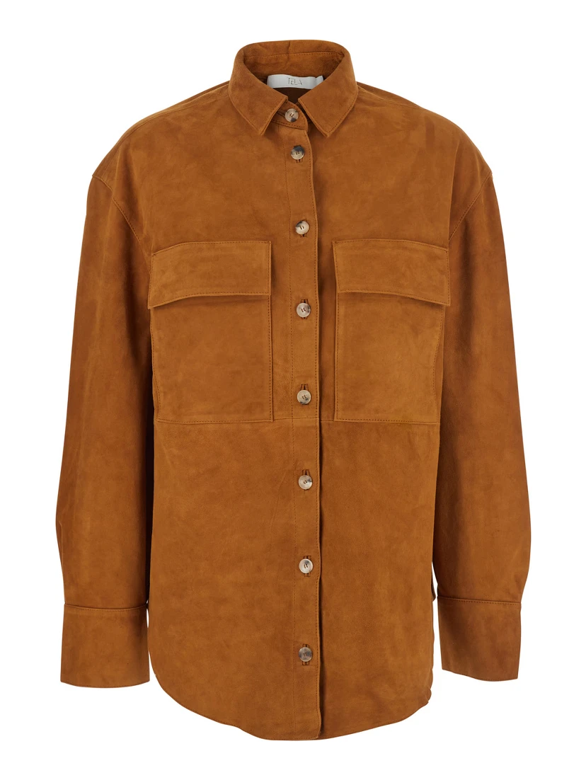 Beige Jacket with Classic Collar in Suede Woman