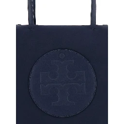 Ella Blue Small Tote Bag with Two Top Handles and Embossed Maxi Logo on the Front in Fabric Woman