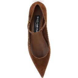 Brown Pointed Toe Ballerinas with DG Logo on the Side in Suede Woman