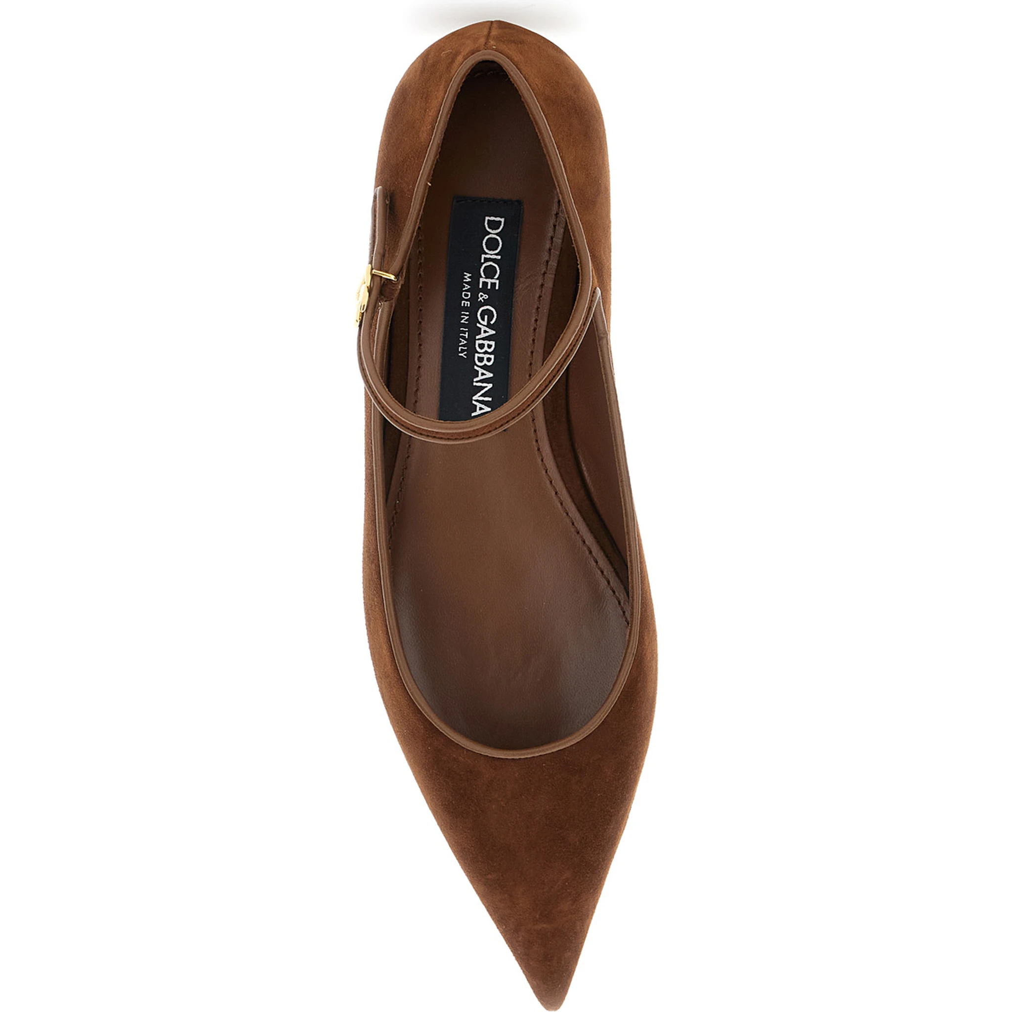 Brown Pointed Toe Ballerinas with DG Logo on the Side in Suede Woman