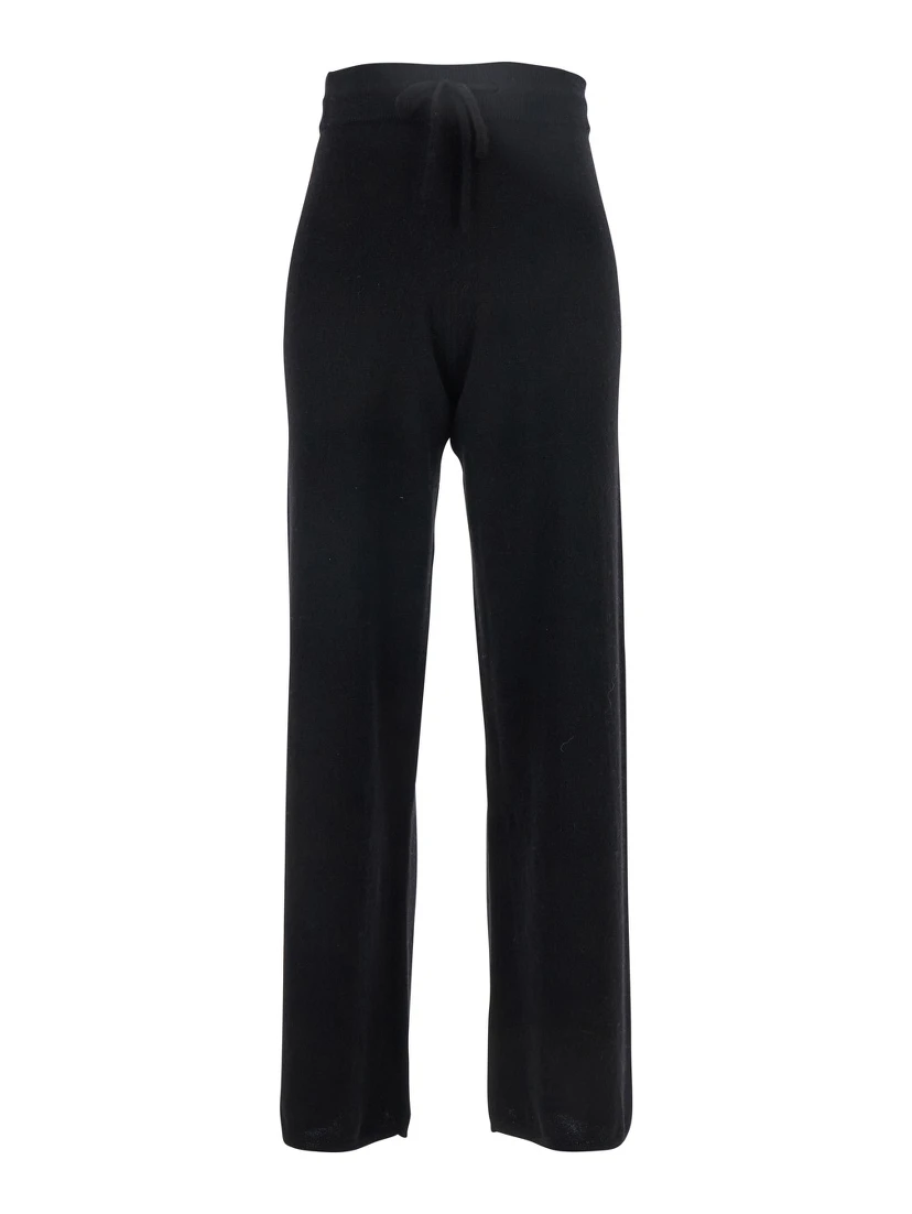 Black Pants with Drawstring Waist in Cashmere Woman