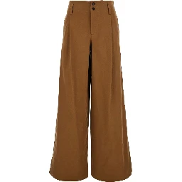 Brown Pants with Belt Loops and Wide Leg in Cotton Woman