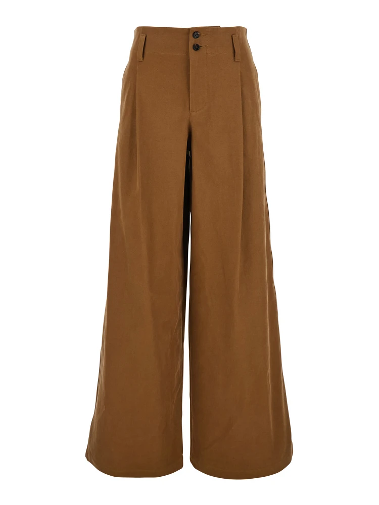 Brown Pants with Belt Loops and Wide Leg in Cotton Woman