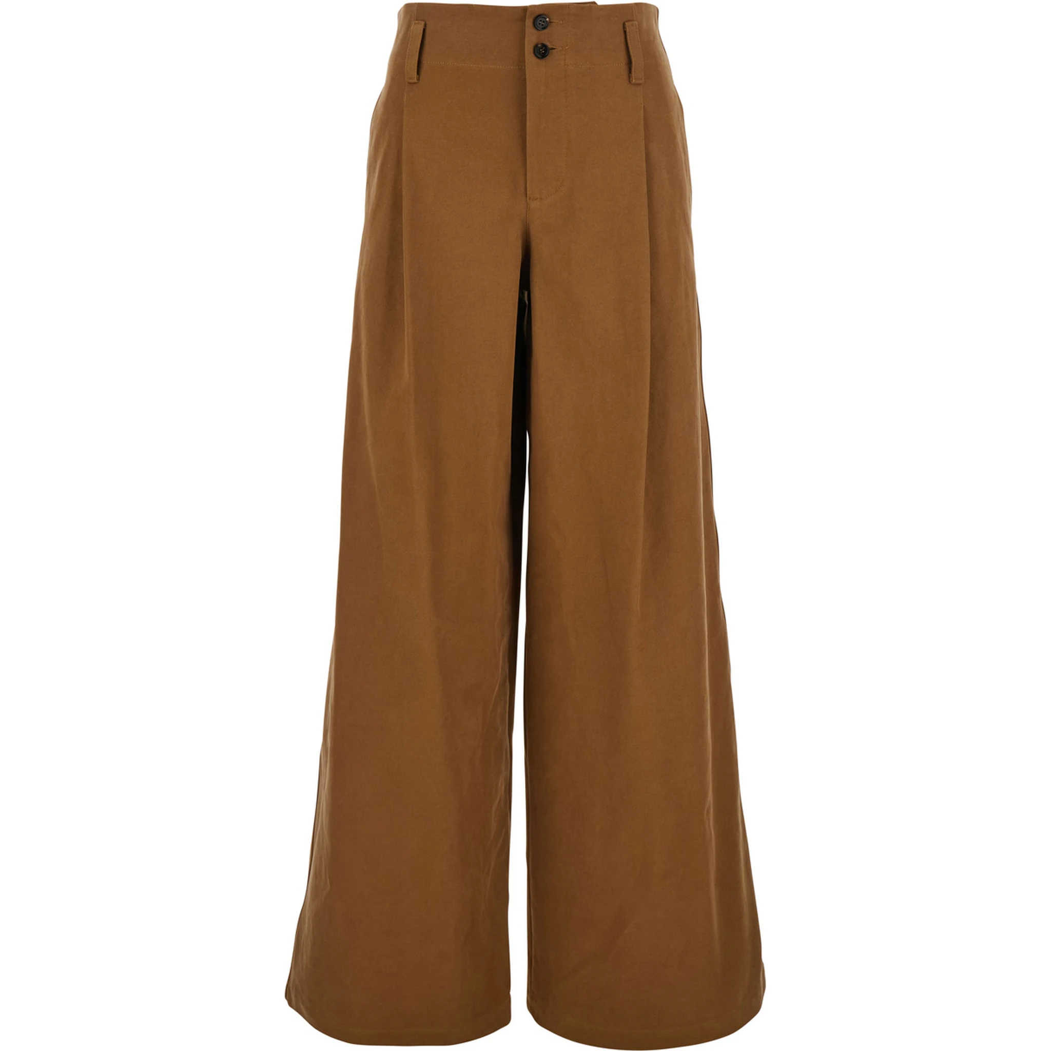 Brown Pants with Belt Loops and Wide Leg in Cotton Woman