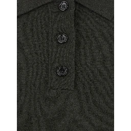 Green Polo Shirt with Classic Collar and Ribbed Trims in Wool Woman