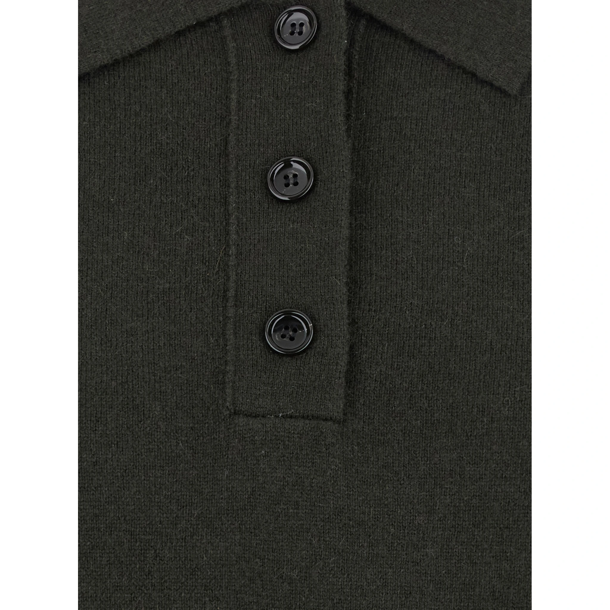 Green Polo Shirt with Classic Collar and Ribbed Trims in Wool Woman