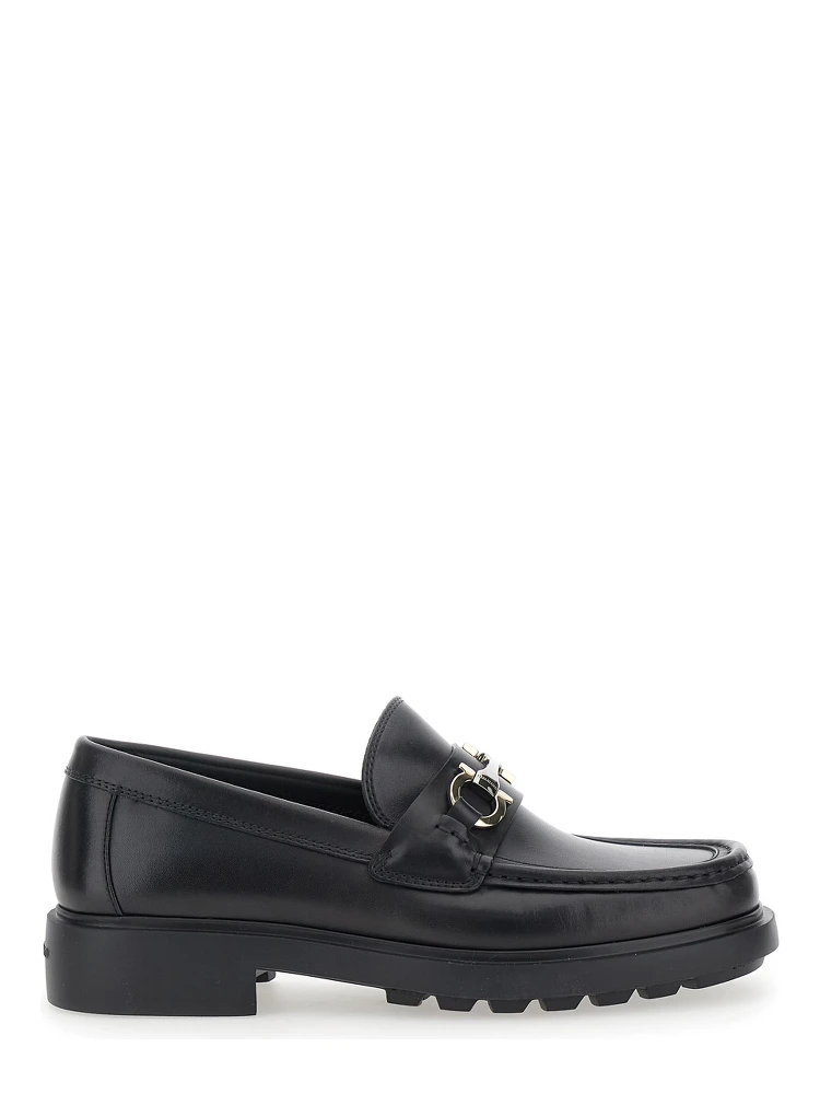 Duglas Black Loafers with Gancini Plaque on the Front and Embossed Logo on the Rear in Leather Man