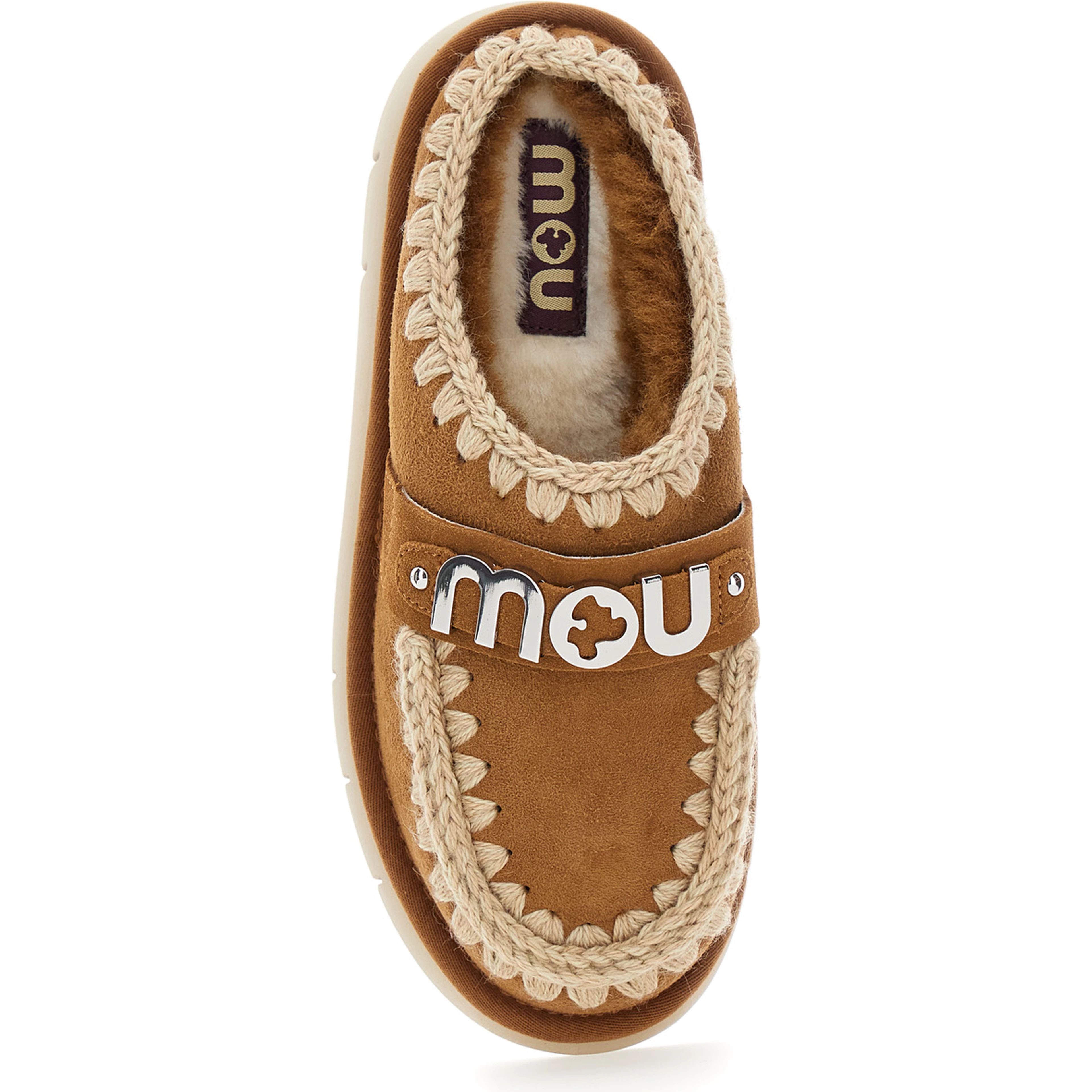 Bounce Beige Mules with Logo Lettering and Open Rear in Leather Woman