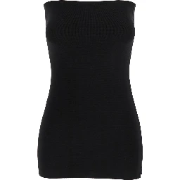 Black Sleeveless Off-Shoulder Top in Viscose Blend Stretch Woman