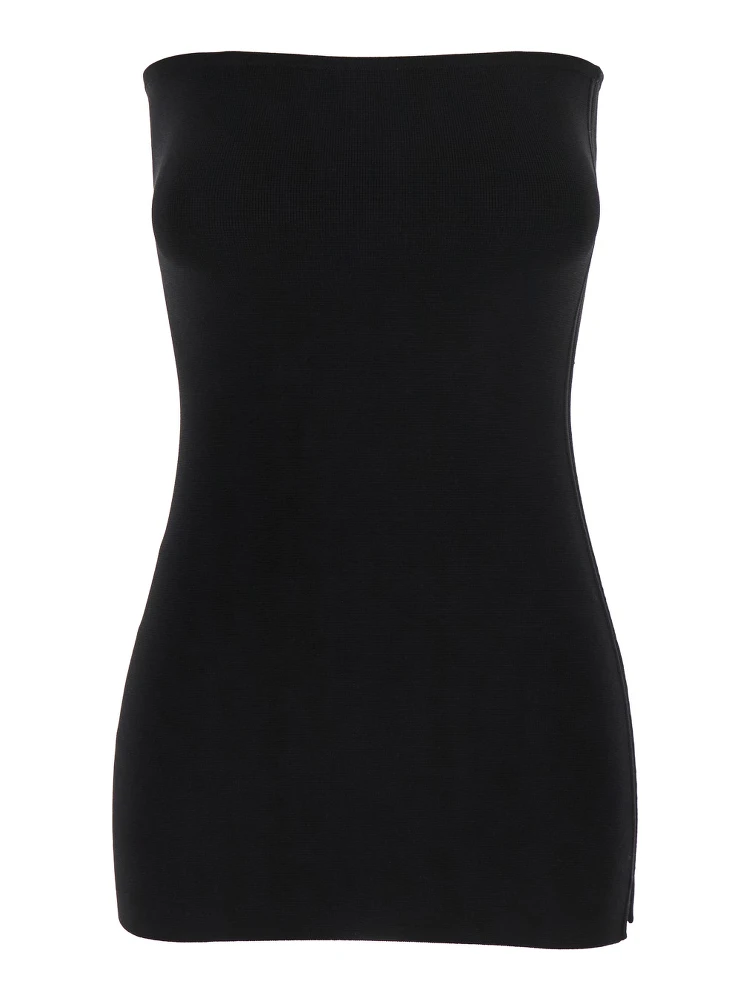 Black Sleeveless Off-Shoulder Top in Viscose Blend Stretch Woman