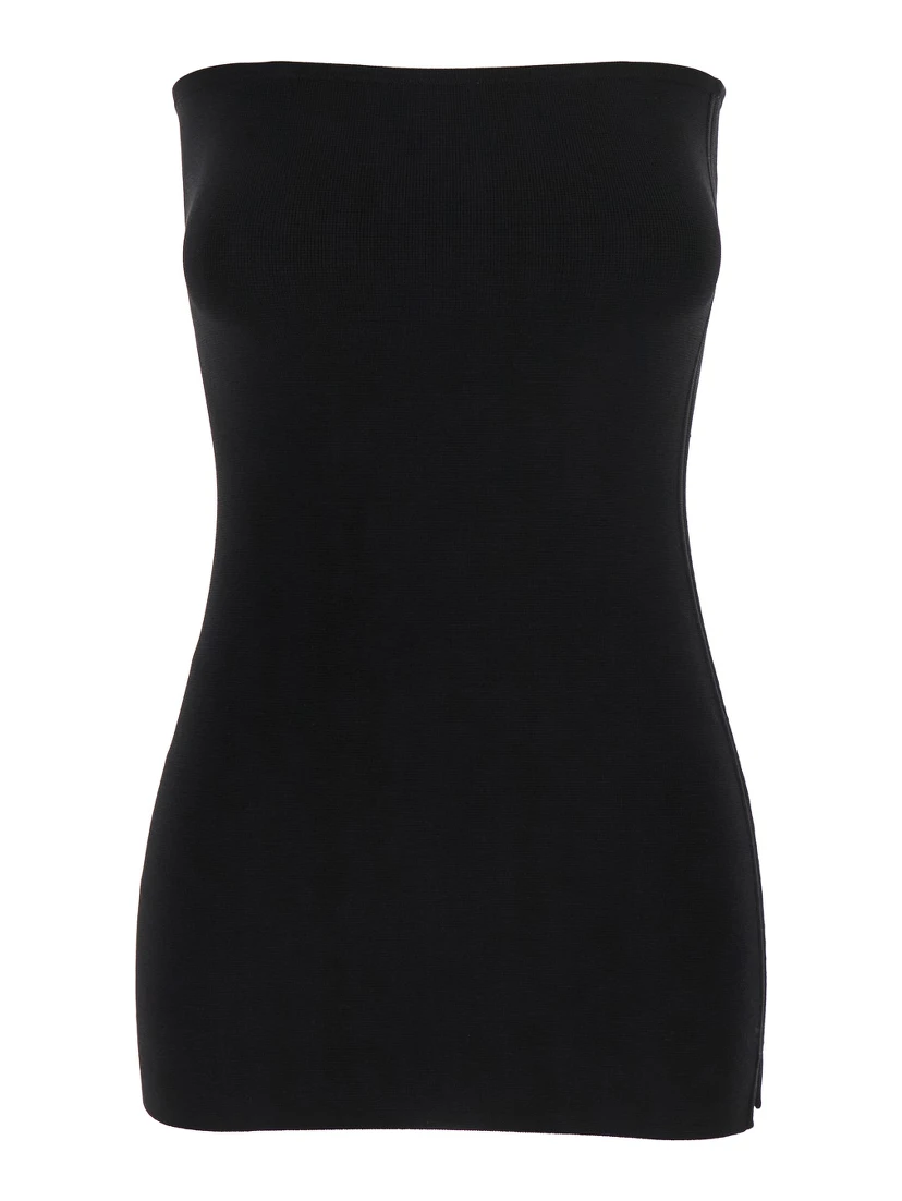 Black Sleeveless Off-Shoulder Top in Viscose Blend Stretch Woman