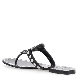 Black Thong Sandals with Logo on the Front and Stud Embellishments in Leather Woman