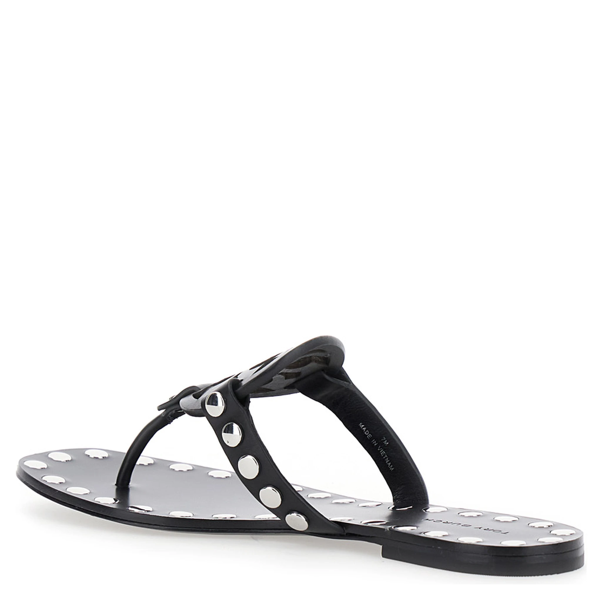 Black Thong Sandals with Logo on the Front and Stud Embellishments in Leather Woman