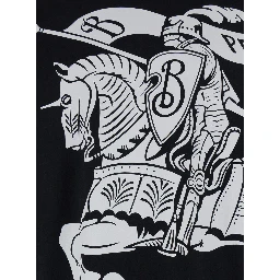 Black T-Shirt with Contrasting Equestrian Knight Print in Cotton Man