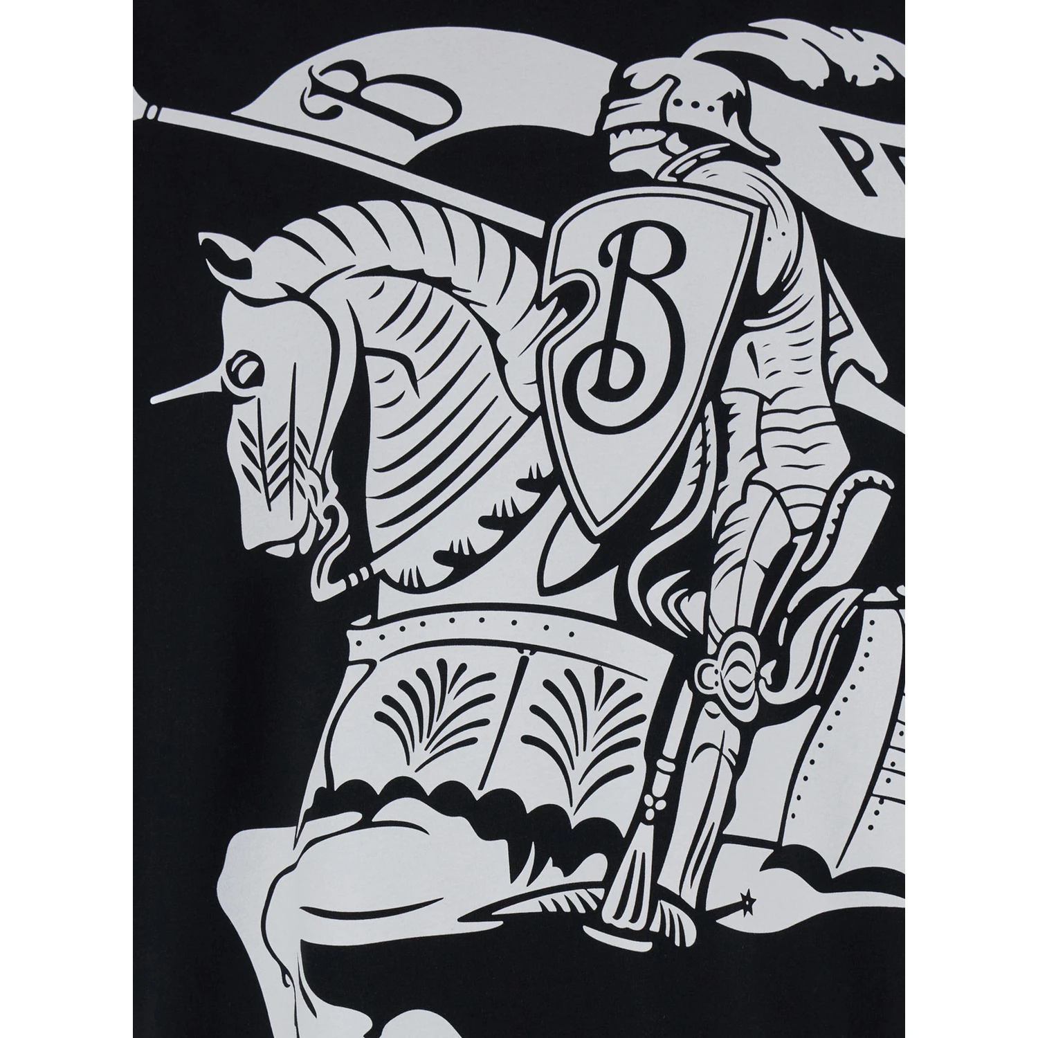 Black T-Shirt with Contrasting Equestrian Knight Print in Cotton Man