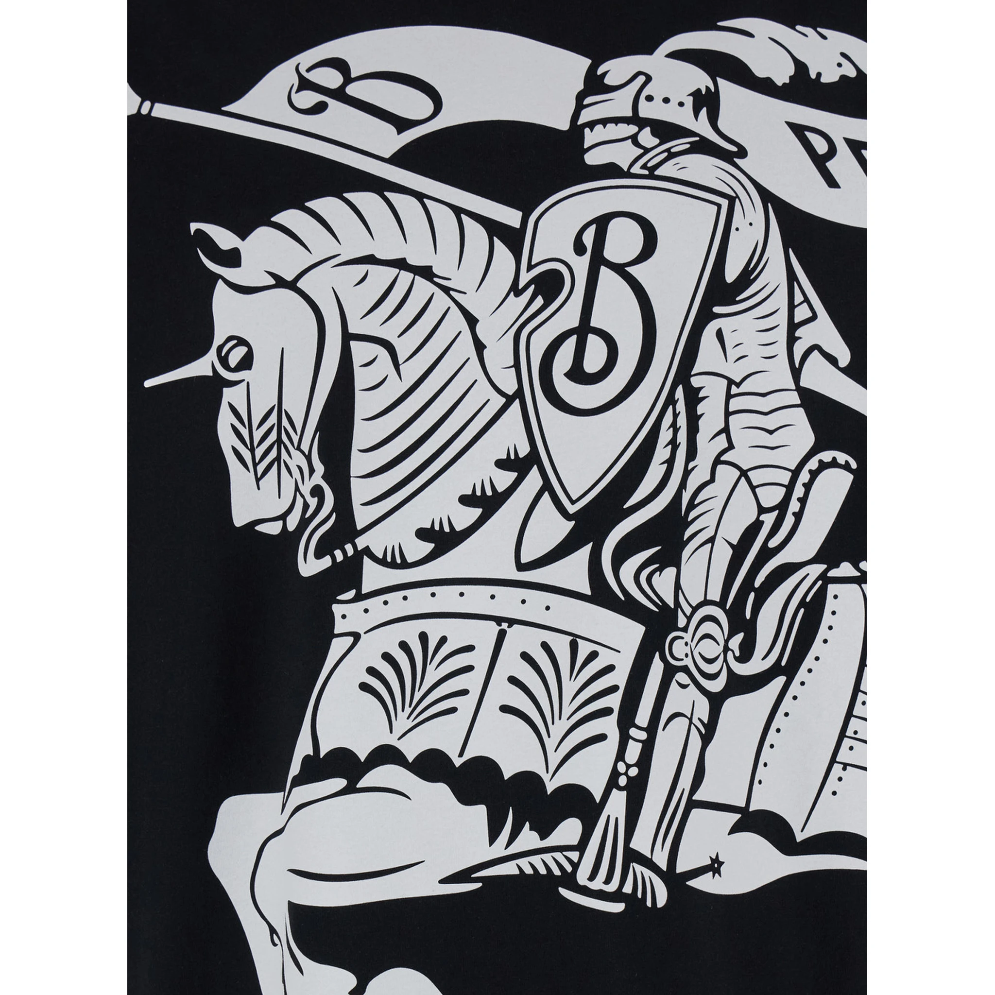 Black T-Shirt with Contrasting Equestrian Knight Print in Cotton Man