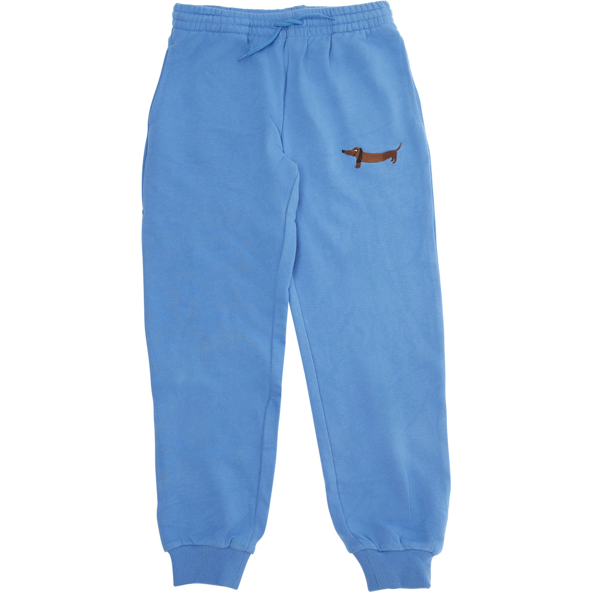 Light Blue Trousers with Elastic Waist and Front Embroidery in Cotton Boy