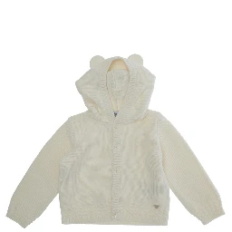 White Sweatshirt with Hood with Ear Detail and Logo Embroidery on the Front in Cotton and Cashmere Baby