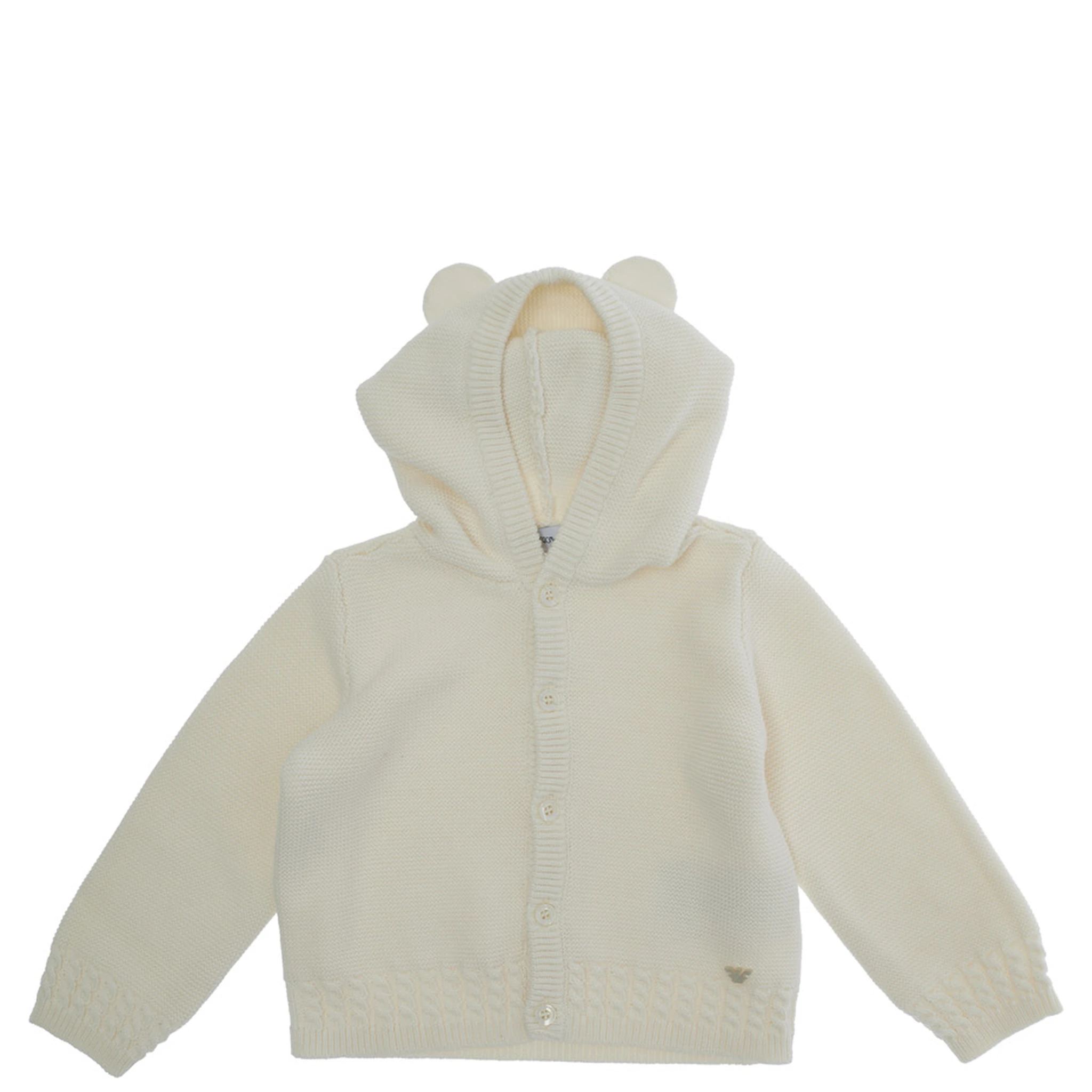 White Sweatshirt with Hood with Ear Detail and Logo Embroidery on the Front in Cotton and Cashmere Baby