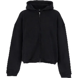 Black Sweatshirt with Logo Embroidery on the Hood and Dropped Shoulders in Cotton Man