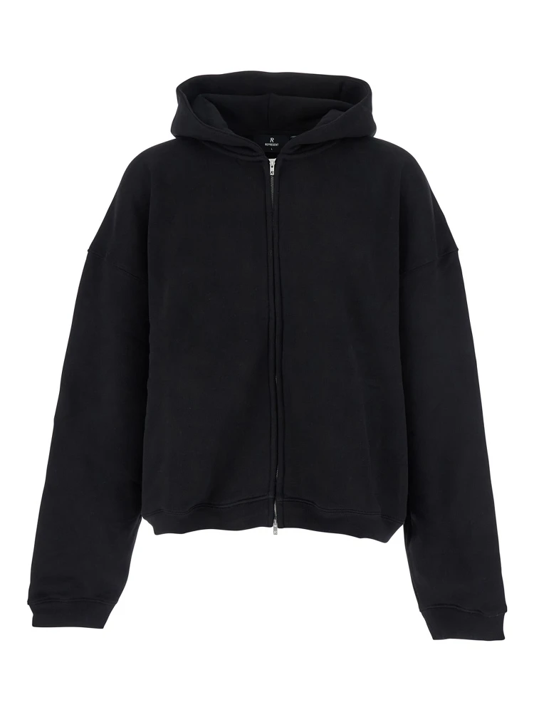Black Sweatshirt with Logo Embroidery on the Hood and Dropped Shoulders in Cotton Man