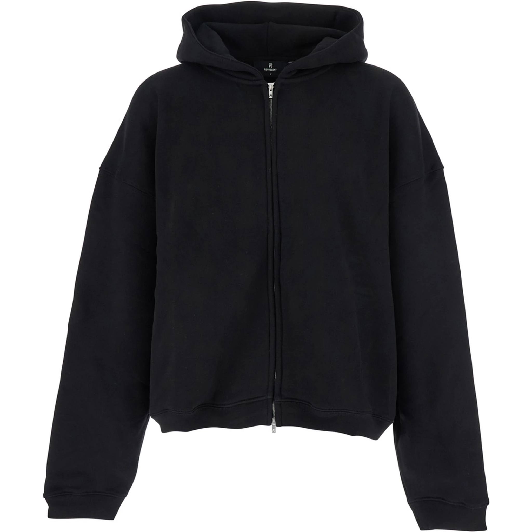 Black Sweatshirt with Logo Embroidery on the Hood and Dropped Shoulders in Cotton Man