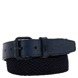Blue Belt with Logo in Braided Fabric and Leather Boy