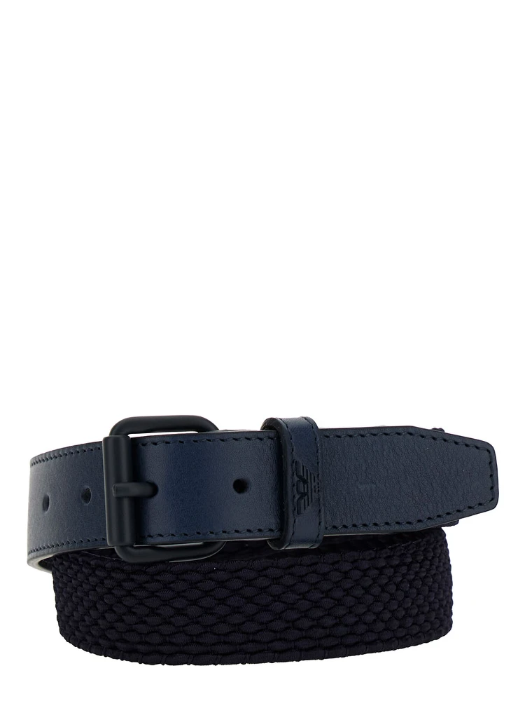 Blue Belt with Logo in Braided Fabric and Leather Boy