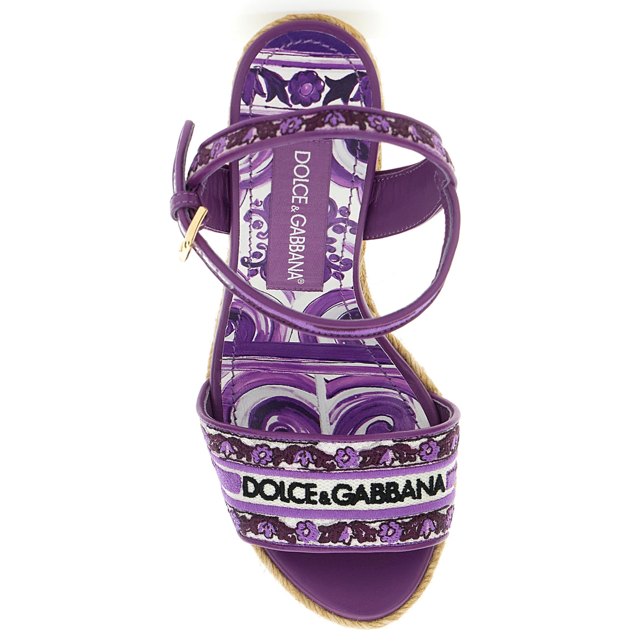 Violet Wedges with Logo Embroidery on the Front and All-Over Majolica Motif in Cotton Blend Woman