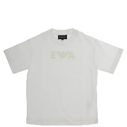 White Crewneck T-Shirt with Logo Print on the Front in Cotton Boy