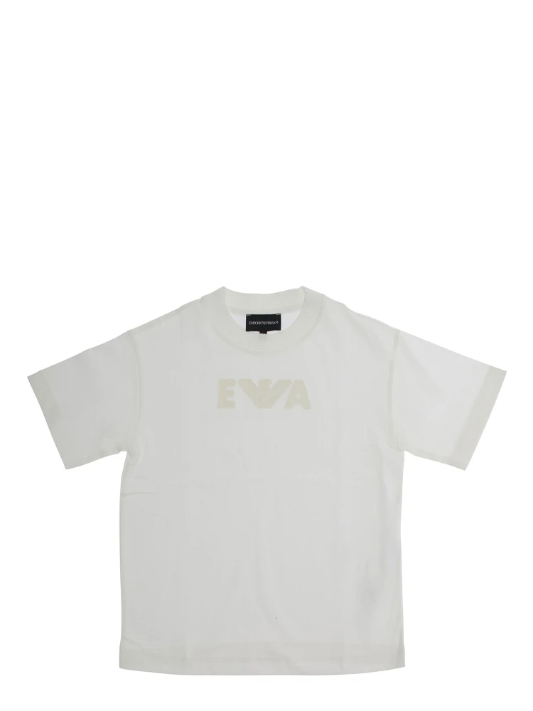 White Crewneck T-Shirt with Logo Print on the Front in Cotton Boy