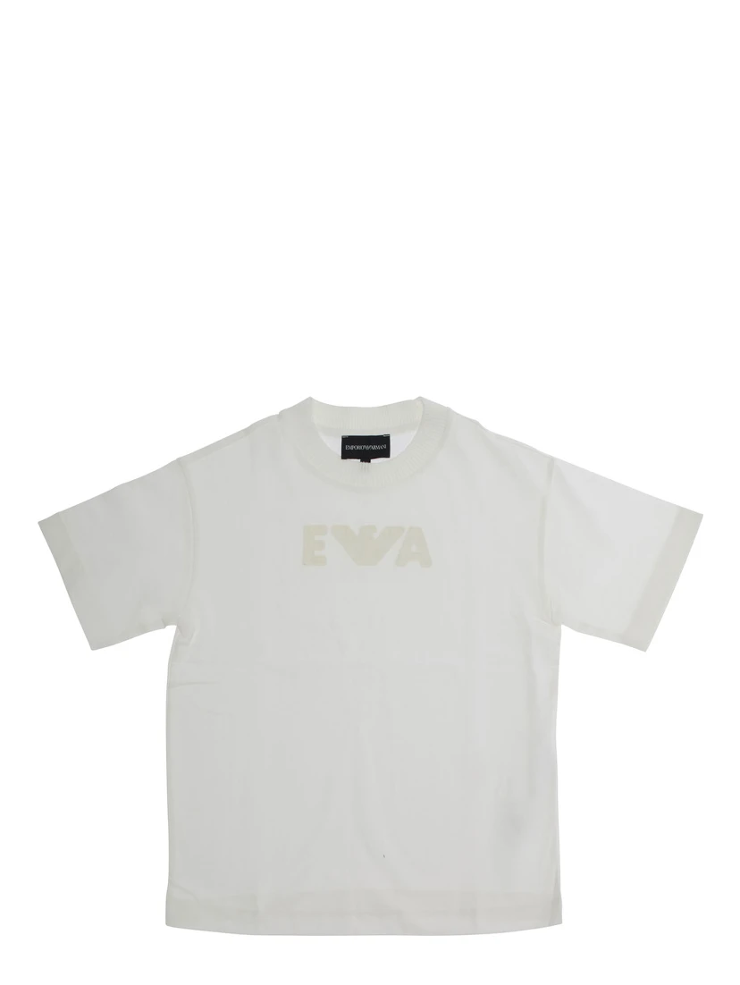 White Crewneck T-Shirt with Logo Print on the Front in Cotton Boy