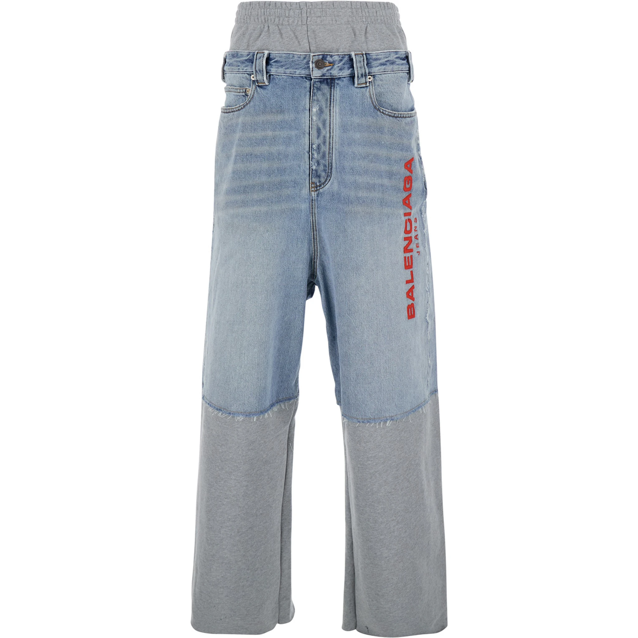 Light Blue Jeans with Fleece Inserts and Logo Lettering on the Front in Cotton and Denim Man