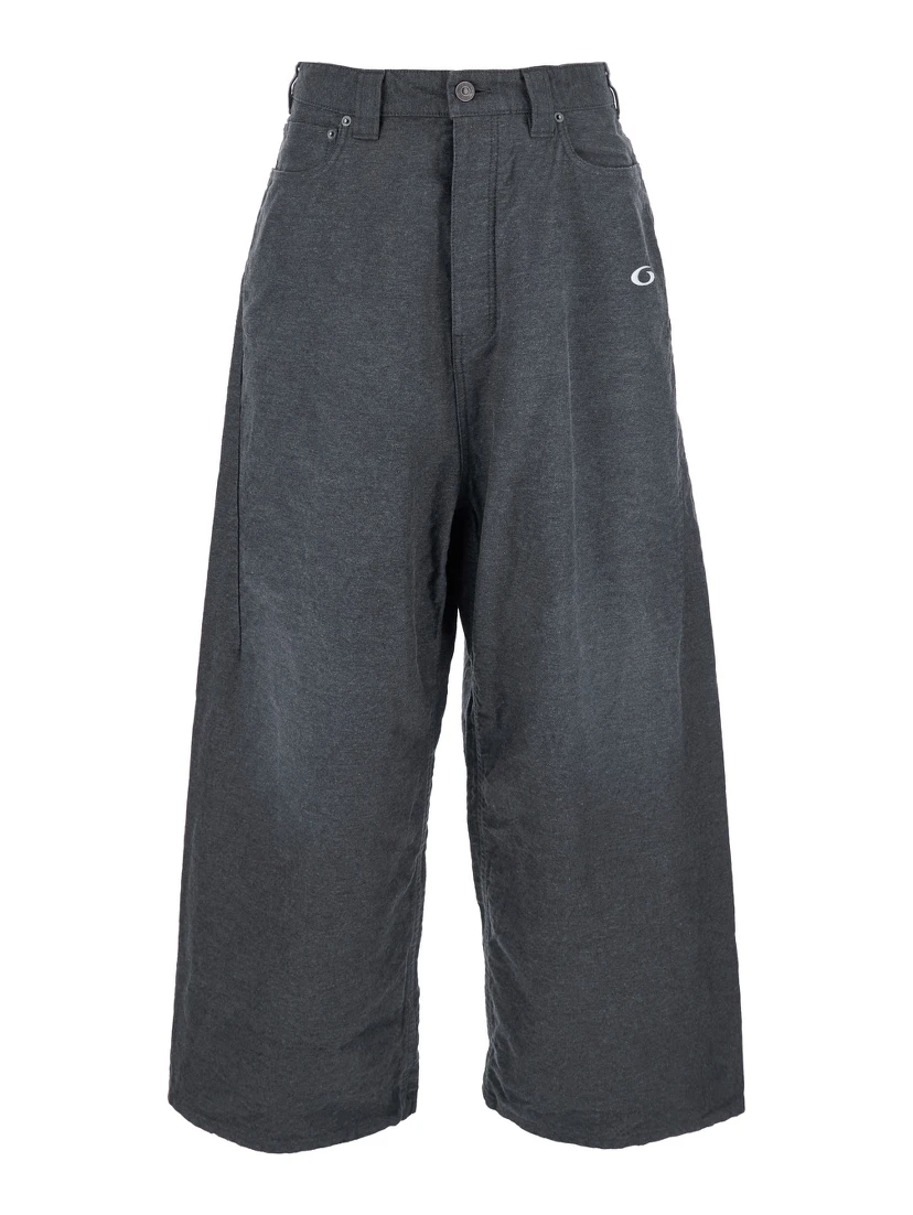 Grey Oversize Pants with Logo Detail on the Front and Logo Patch on the Rear in Cotton Man