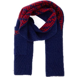 Blue Wraparound Scarf with Logo Patch on the Front in Wool and Cashmere Boy