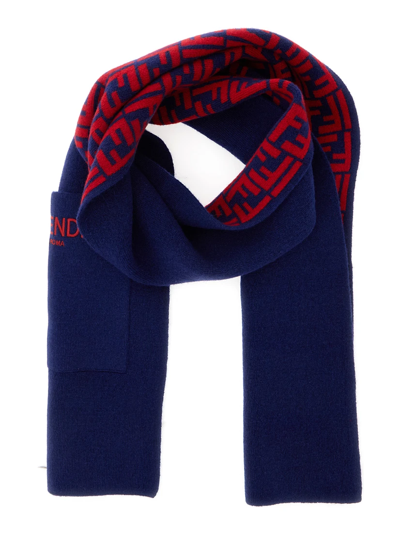 Blue Wraparound Scarf with Logo Patch on the Front in Wool and Cashmere Boy
