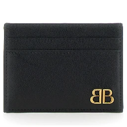 Monaco Black Card Holder with Logo Plaque on the Front in Leather Man