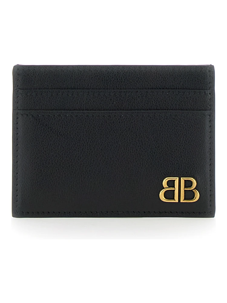 Monaco Black Card Holder with Logo Plaque on the Front in Leather Man