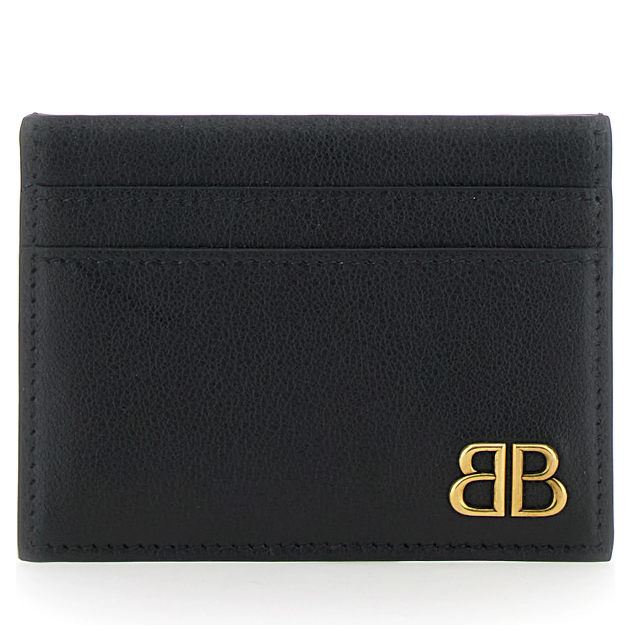 Monaco Black Card Holder with Logo Plaque on the Front in Leather Man