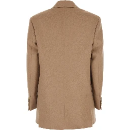 Olimpia Beige Double-Breasted Jacket with Peak Revers in Wool Woman