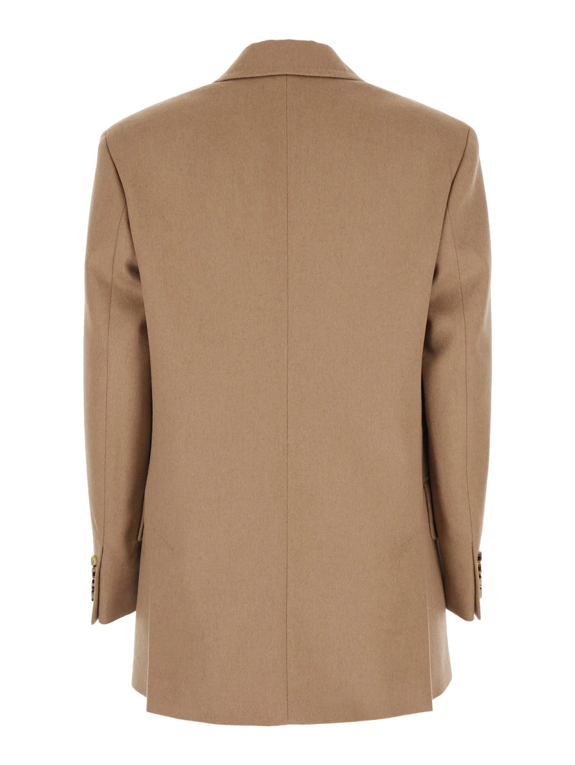 Olimpia Beige Double-Breasted Jacket with Peak Revers in Wool Woman