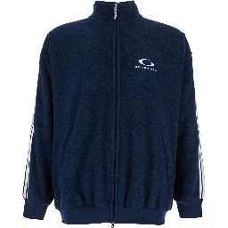 Blue Sweatshirt with Logo Detail on Front and Rear and Striped Detail on the Sleeve in Tech Fabric Man